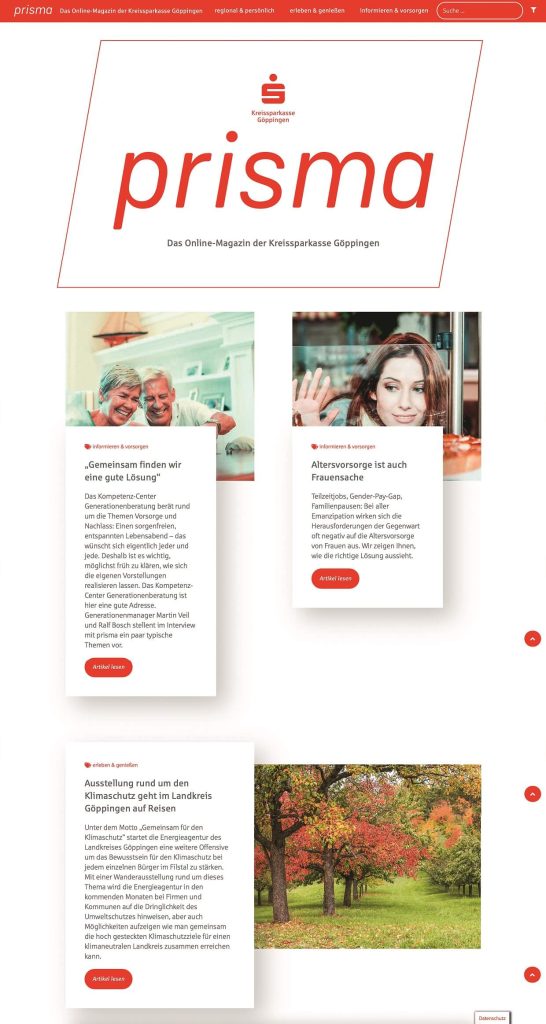 Ein Screenshot des digitalen Kundenmagazins prisma