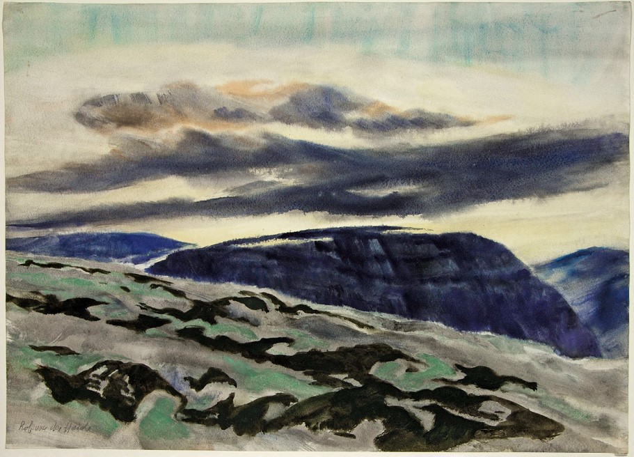 Robert von der Heide, Sonnenuntergang auf dem Fjell, ohne Jahr, Aquarell, Sammlung Kunsthalle Göppingen