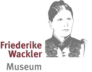 Logo des Friederike-Wackler-Museums mit stilisierter Porträtzeichnung von Friederike Wackler und Schriftzug.
