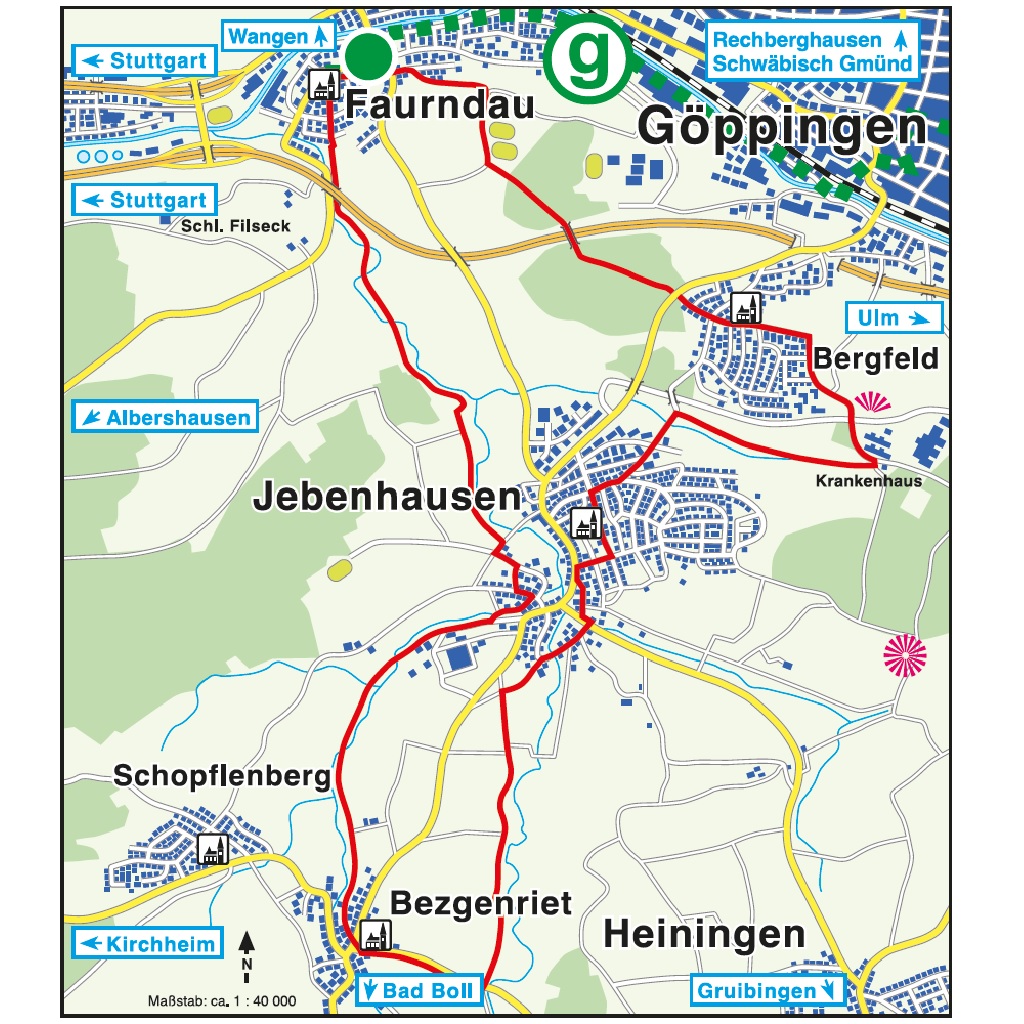 Alt-Text: Übersichtskarte der Route 21 im Voralbgebiet – für alle, die Wandern auf dem Glaubensweg Göppingen mit Kultur und Natur verbinden möchten