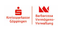 Kombiniertes Logo der Kreissparkasse Göppingen und der Barbarossa Vermögensverwaltung mit den jeweiligen roten Symbolen und Schriftzügen.