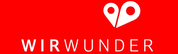 Logo von WirWunder mit zwei stilisierten Standortmarkierungen auf rotem Hintergrund