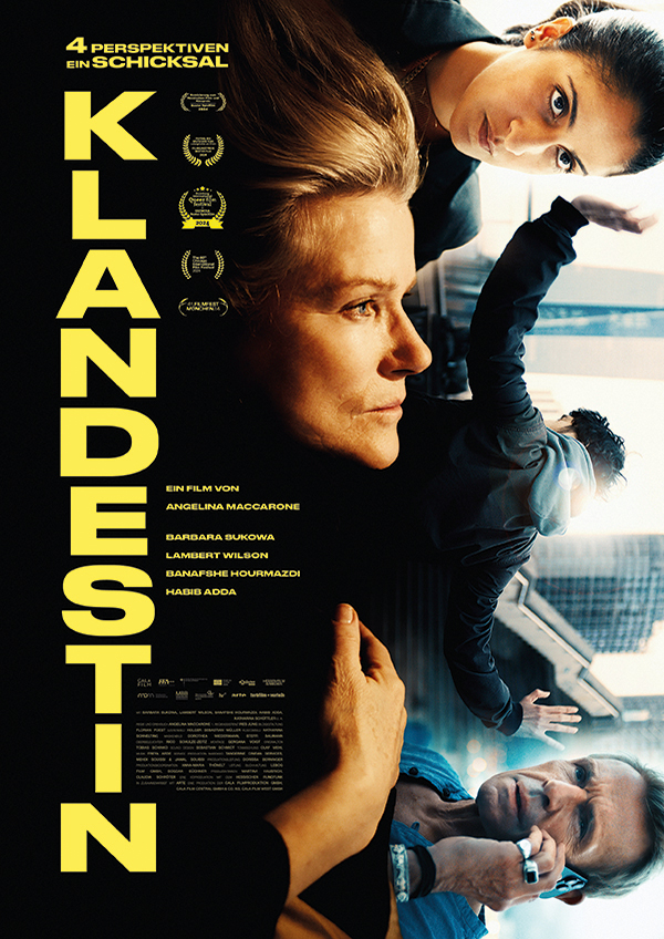 Filmplakat Klandestin“ – Kino Klub K3 Göppingen Herbst/Winter 2025. Drama von Angelina Maccarone über vier Perspektiven und ein Schicksal.