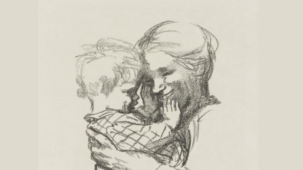 Käthe Kollwitz, Frau mit Kind auf dem Arm, Zeichnung.