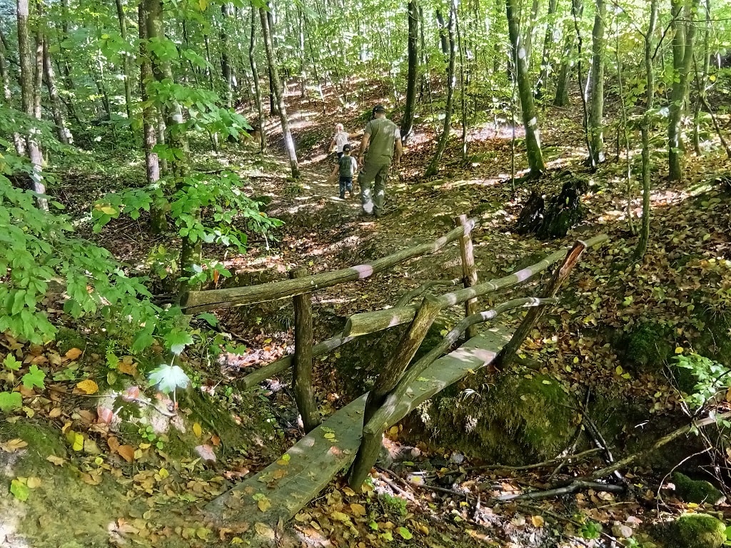 Familienabenteuer auf dem WaldAktivPfad im Schlater Wald über kleine Holzbrücke
