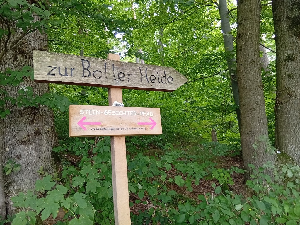 Beschilderung "zur Boller Heide" und "STEIN-GESICHTER-PFAD"