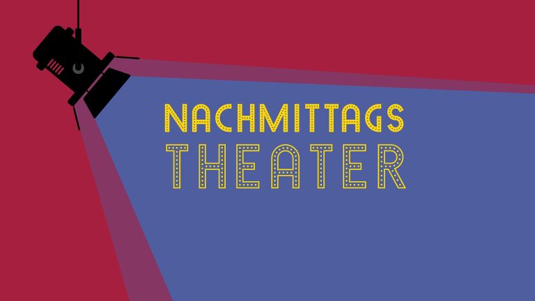 Grafik mit Scheinwerfer und Schriftzug „Nachmittagstheater“ – Titelmotiv zur Spielzeit Nachmittagstheater in Süßen 2025/26 in der Kulturhalle Süßen.