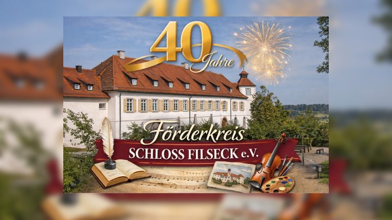 Schloss Filseck mit Jubiläumsmotiv „40 Jahre Förderkreis Schloss Filseck e. V.“