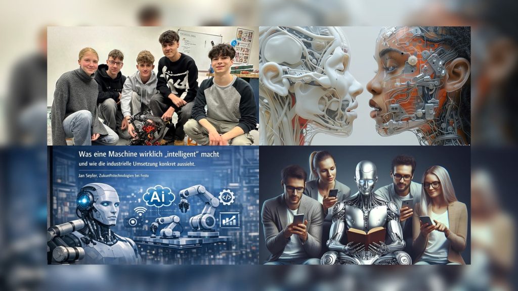 Göppinger Technikforum Robotik: Collage zur Vortragsreihe im Sommersemester 2026 mit Robosapiens-Team, humanoiden Robotern, KI und Mensch-Maschine-Kommunikation