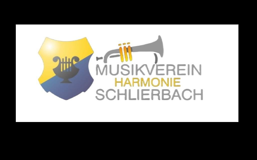 Logo des Musikvereins Harmonie Schlierbach mit stilisiertem Wappen und Trompete.