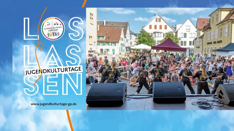 Jugendkulturtage Göppingen 2026: Titelbild mit einem Auftritt des Tanzkraftwerks beim Open-Air auf dem Schlossplatz im Jahr 2023.