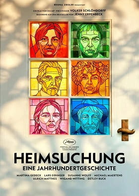 Filmplakat zu „HEIMSUCHUNG – Eine Jahrhundertgeschichte“ mit sechs farbig illustrierten Porträts in einem Fensterrahmen.