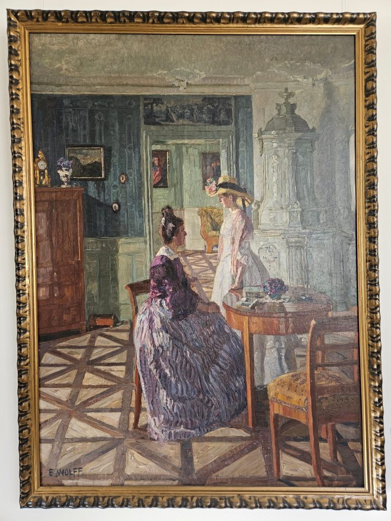 Interieur von Eugen Wolff-Filseck mit zwei Frauen in einem reich ausgestatteten Innenraum