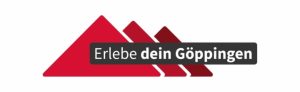 Logo „Erlebe dein Göppingen“ mit drei stilisierten roten Formen und weißem Schriftzug auf schwarzem Hintergrund.